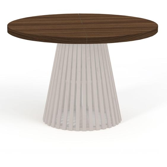Table de salle à manger DOVER ronde à lattes, diamètre : 90 / 190 cm, couleur : franklin noyer / cachemire