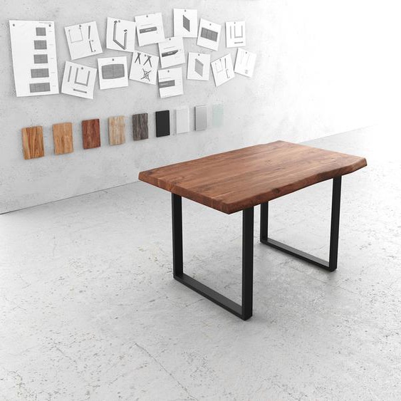 Table de salle à manger Edge 140x90 XL en acacia marron métal noir Live-Edge, Tables de salle à manger, Baumkantenmöbel, Massivholzmöbel, Massivholz