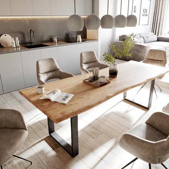 Table de salle à manger Edge 260x100 acacia naturel métal noir Live-Edge, Tables de salle à manger, Baumkantenmöbel, Massivholzmöbel, Massivholz