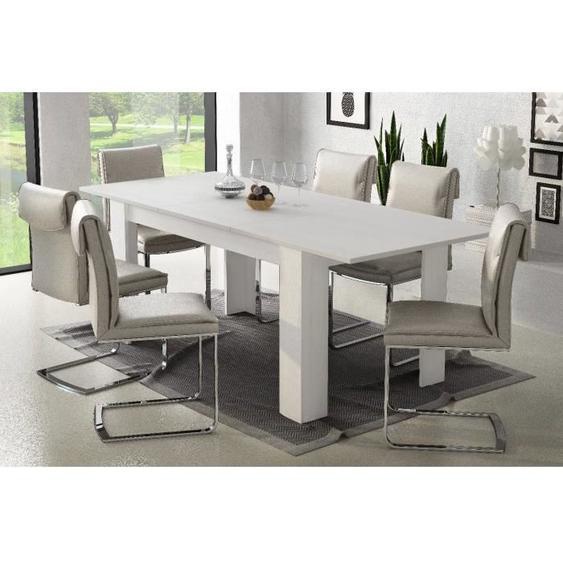 Table de salle à manger extensible DMORA - Blanc - Moderne - 160 / 220x88h80 cm
