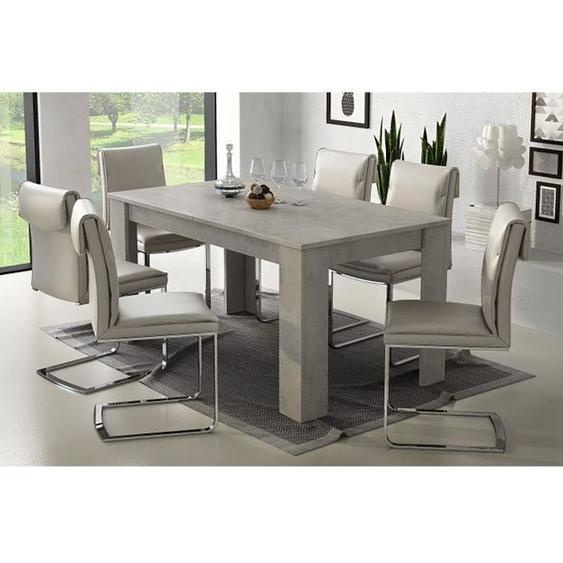 Table de salle à manger extensible DMORA - Gris béton - 160/220x88h80 cm