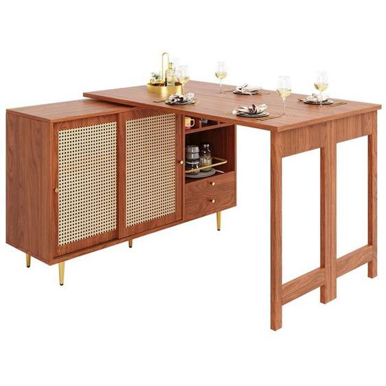 Table De Salle À Manger Extensible Meubles De Bar, Ilot Central Cuisine Avec Rangement Et Plan De Travail, 107 X 40 X 76cm (brun)