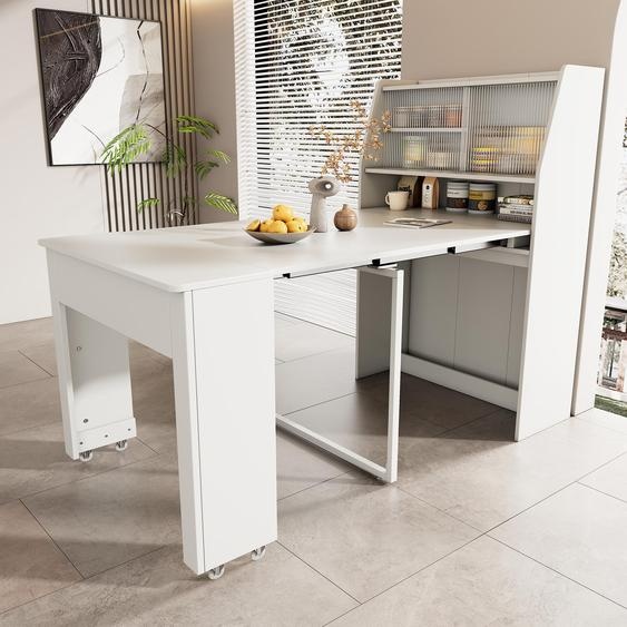 Table de salle à manger extensible Sweiko, L52/132.5xL80xH76cm, Table extensible jetable, Armoire déchange pour salle à manger, Table de salle à manger avec rangement, Table de salle à manger rectangulaire, Table de salon de café, Table de salle à manger