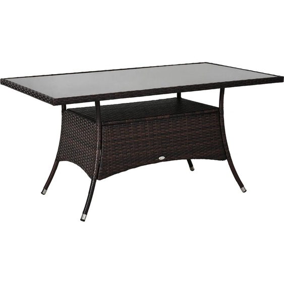 Table de salle à manger Fortuna Lai Table de jardin en polyrotin Table en verre 150x85x74cm, verre de sécurité brun noir, idéale pour le jardin et la terrasse