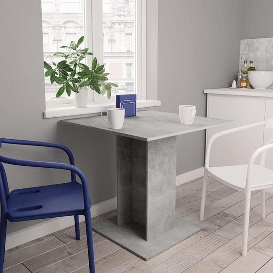 Table de salle à manger, modèle colonne, couleur gris béton, dimensions 80x80x75 cm, matériau : bois composite