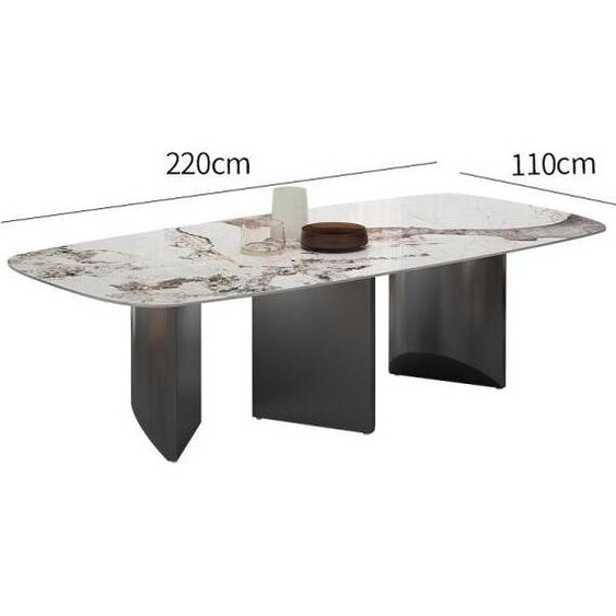 Table de salle à manger moderne avec plateau en céramique, motif unique, résistante aux rayures & à la chaleur, facile à nettoyer, pour la maison/salle à manger 220*110*75cm