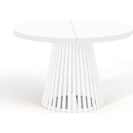 Table de salle à manger pliante ronde DOVER à lattes, diamètre : 110 / 210 cm, couleur : blanc