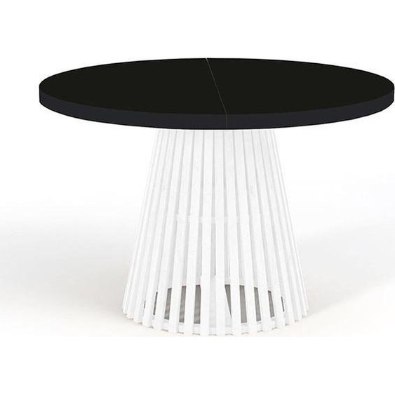 Table de salle à manger pliante ronde DOVER à lattes, diamètre : 90 / 140 cm, couleur : noir / blanc