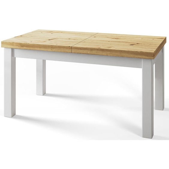 Table de salle à manger rectangulaire classique, table extensible, dimensions : 160-210 x 90 x 78 cm, table de salon, couleur : Artisan, avec pieds en bois de couleur blanche