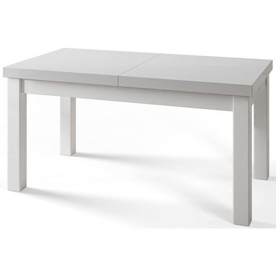 Table de salle à manger rectangulaire classique, table extensible, dimensions : 160-210 x 90 x 78 cm, table de salon couleur : blanc, avec pieds en bois de couleur blanche