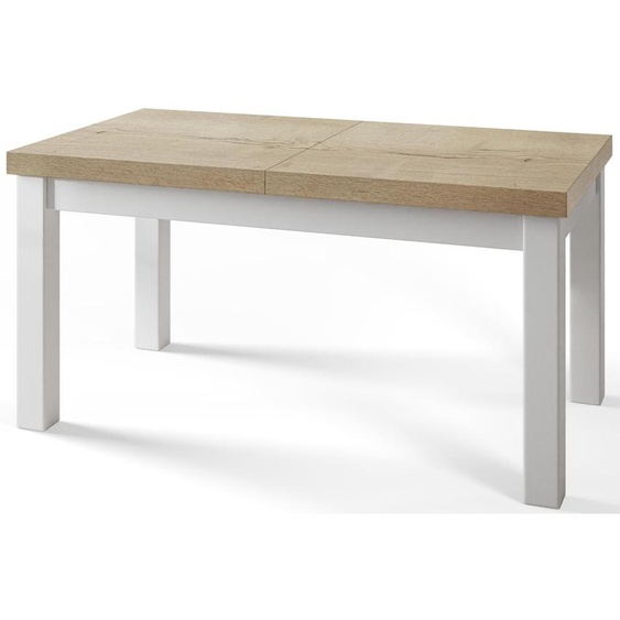 Table de salle à manger rectangulaire classique, table extensible, dimensions : 160-210 x 90 x 78 cm, table de salon, couleur : Halifax, avec pieds en bois de couleur blanche