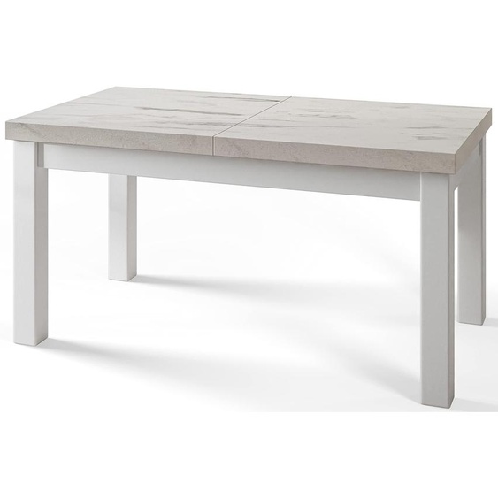 Table de salle à manger rectangulaire classique, table extensible, dimensions : 170-250 x 90 x 78 cm, table de salon, couleur : marbre, avec pieds en bois de couleur blanche