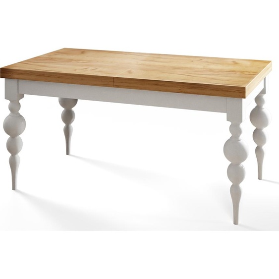 Lena Table de salle à manger, rectangulaire, extensible, dimensions : 140-180 x 80 x 78,5 cm, table de salon, couleur : Craft, avec pieds de couleur blanche