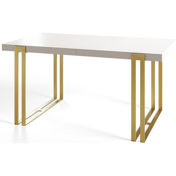 Table de salle à manger rectangulaire ROSA, dimensions : 200 x 90 x 77 cm, table de salon couleur : blanc, avec pieds en métal de couleur or