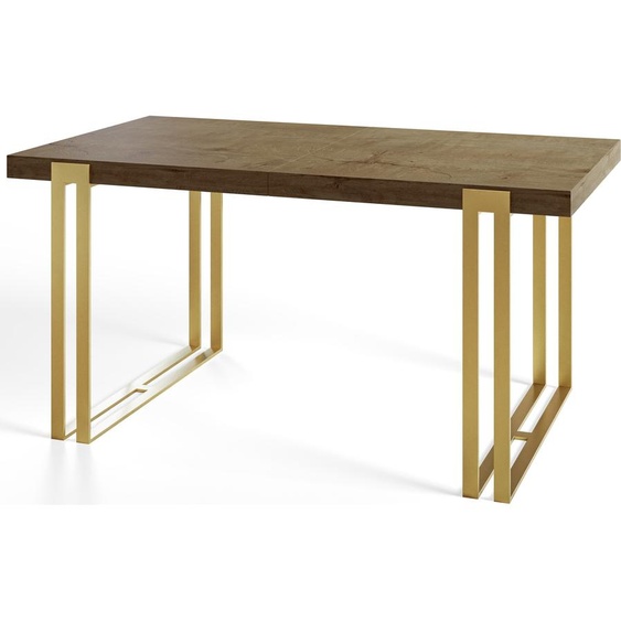 Table de salle à manger rectangulaire ROSA, table extensible, dimensions : 140-240 x 80 x 77 cm, table de salon, couleur : LEFKAS, avec pieds en métal de couleur dorée