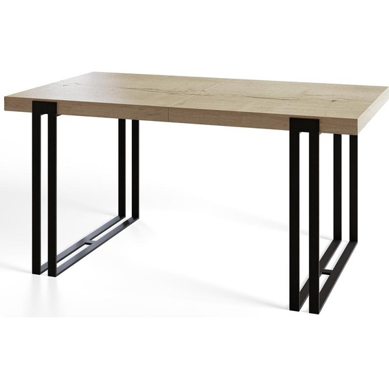 Table de salle à manger rectangulaire ROSA, table à rallonges, dimensions : 160-260X90X77 cm, table de salon couleur : HALIFAX, avec pieds métalliques de couleur noire