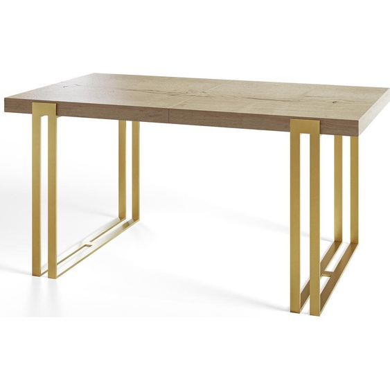 Table de salle à manger rectangulaire ROSA, table à rallonges, dimensions : 180-280X90X77 cm, table de salon couleur : HALIFAX, avec pieds en métal couleur or
