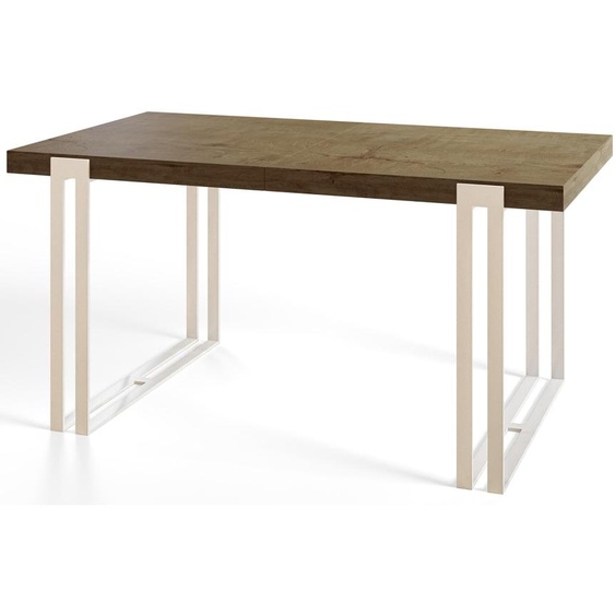 Table de salle à manger rectangulaire ROSA, table extensible, dimensions : 120-220 x 80 x 77 cm, table de salon, couleur : LEFKAS, avec pieds en métal de couleur blanche