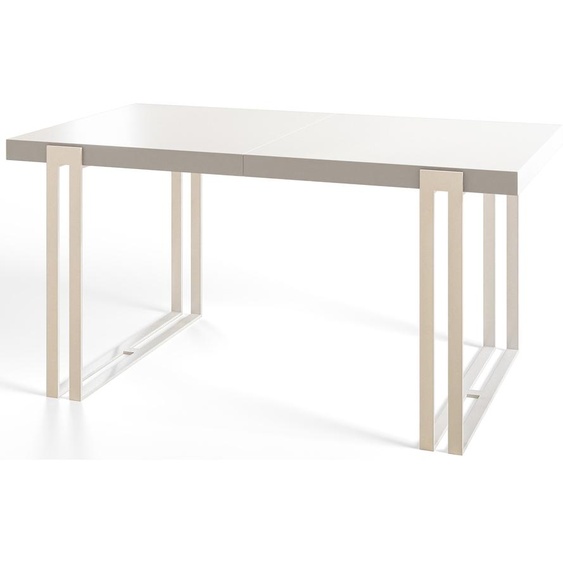 Table de salle à manger rectangulaire ROSA - Table extensible - Dimensions : 120-220 x 80 x 77 cm - Couleur : blanc - Avec pieds en métal de couleur blanche