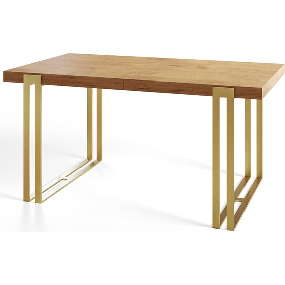 Table de salle à manger rectangulaire ROSA - Table extensible - Dimensions : 120-220 x 80 x 77 cm - Couleur : Lancelot - Pieds en métal de couleur or