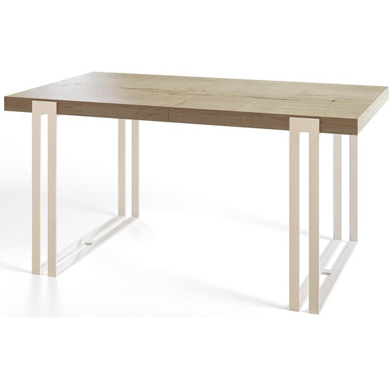 Table de salle à manger rectangulaire ROSA, table extensible, dimensions : 140-240X80X77 cm, table de salon couleur : HALIFAX, avec pieds métalliques de couleur blanche