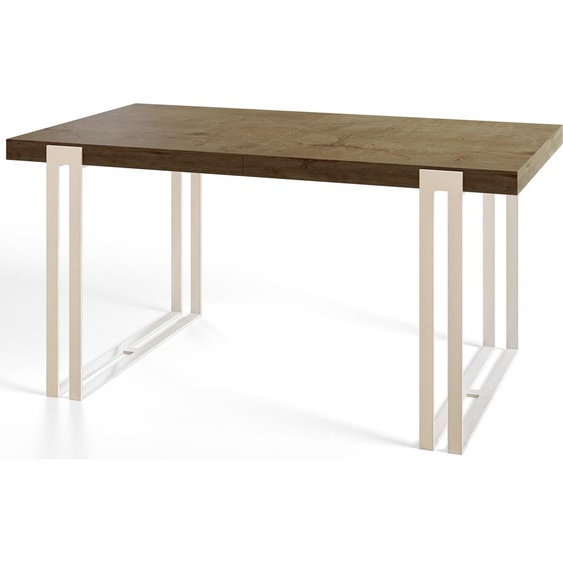 Table de salle à manger rectangulaire ROSA, table extensible, dimensions : 140-240 x 80 x 77 cm, table de salon, couleur : LEFKAS, avec pieds en métal de couleur blanche