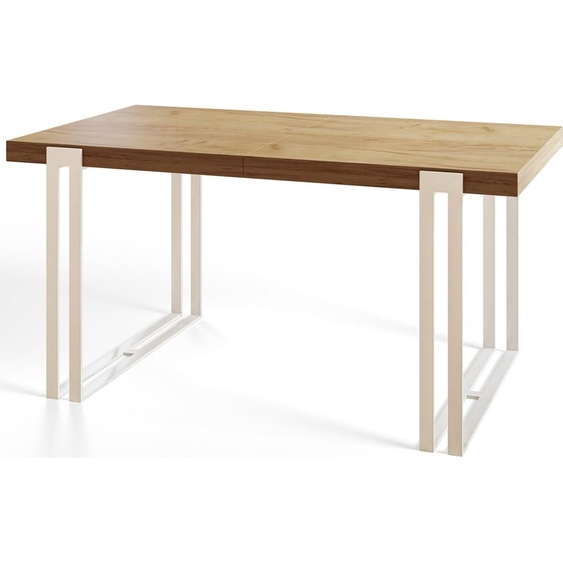 Table de salle à manger rectangulaire ROSA - Table extensible - Dimensions : 160-260 x 90 x 77 cm - Table de salon - Couleur : Craft - Avec pieds en métal de couleur blanche