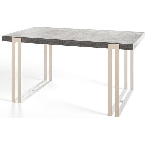 Table de salle à manger rectangulaire ROSA, table extensible, dimensions : 160-260 x 90 x 77 cm, table de salon, couleur : gris clair, avec pieds en métal de couleur blanche