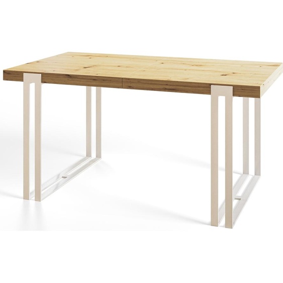 Table de salle à manger rectangulaire ROSA - Table extensible - Dimensions : 180-280 x 90 x 77 cm - Couleur : Artisan - Avec pieds en métal de couleur blanche