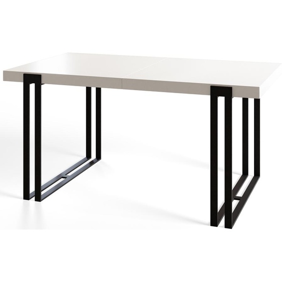 Table de salle à manger rectangulaire ROSA - Table extensible - Dimensions : 180-280 x 90 x 77 cm - Couleur : blanc - Avec pieds en métal de couleur noire