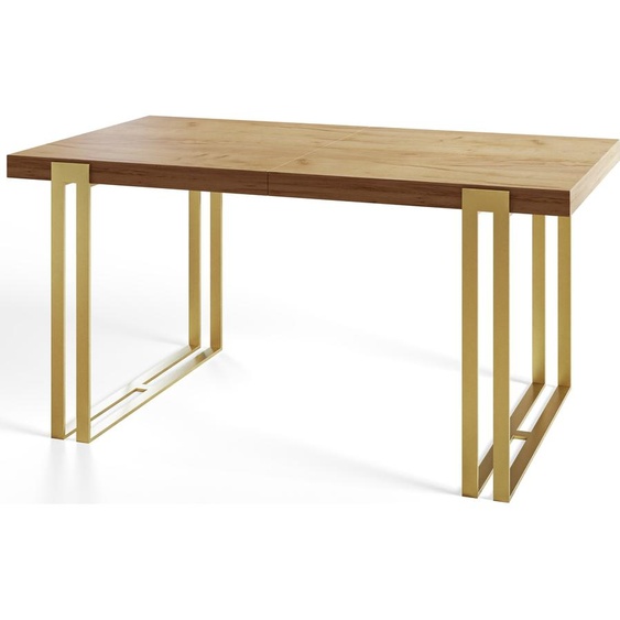 Table de salle à manger rectangulaire ROSA - Table extensible - Dimensions : 180-280 x 90 x 77 cm - Table de salon - Couleur : Craft - Avec pieds en métal de couleur or