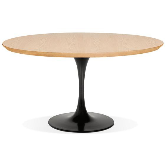 Table de salle à manger ronde BRIK en bois finition naturelle et pied central en métal noir - Ø 140 cm