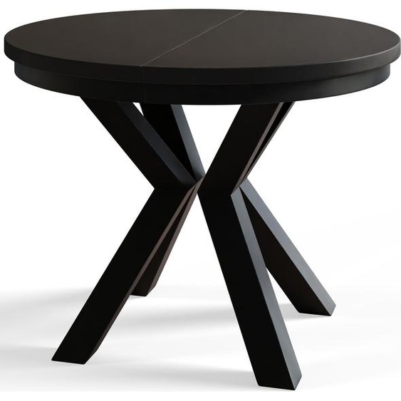 AlpiMeble Table de salle à manger ronde LOFT - Table extensible - Diamètre : 120 cm/200 cm - Table de salon - Couleur : noir - Avec pieds en métal de couleur noire