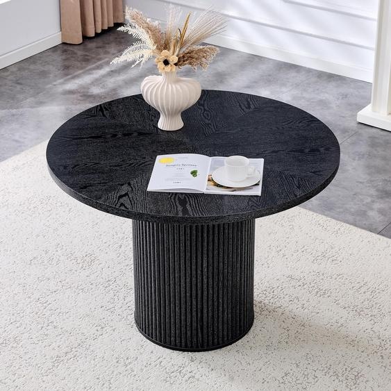 Table de salle à manger ronde, Ø 100 cm, noire – Table de cuisine moderne aspect bois avec piètement en MDF – Table design peu encombrante pour 4 à 6 personnes – Stable grâce à son support métallique