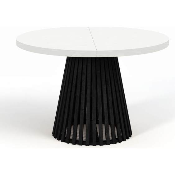 Table de salle à manger ronde pliante, DOVER - style industriel/loft avec pieds à lattes, diamètre : 120/200 cm, couleur : blanc / noir