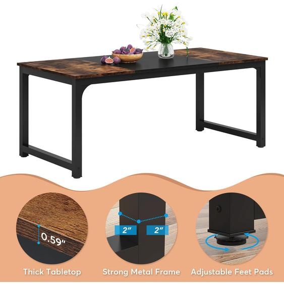 Table de salle à manger - Table de cuisine rectangulaire - Dimensions : 160 x 80 x 75 cm - Pour 6 personnes - Panneau de particules avec finition bois - Style moderne - À monter - Bleu