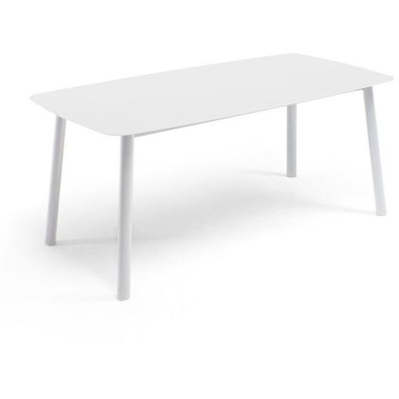 Table de terrasse rectangulaire en aluminium et pierre frittée blanc
