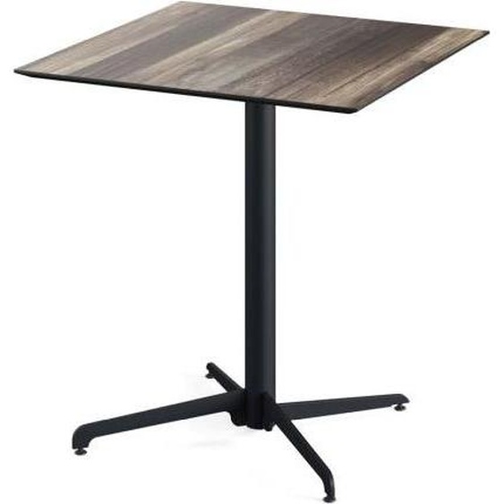 Table de terrasse X Cross, structure noire et plateau en stratifié imitation bois tropical, 70 x 70 cm, 1 pièce