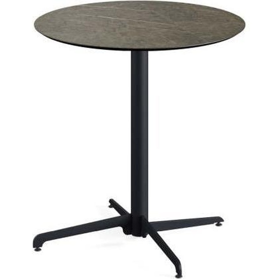 Table de terrasse X Cross, structure noire + plateau HPL effet marbre Midnight, Ø 70 cm, 1 pièce
