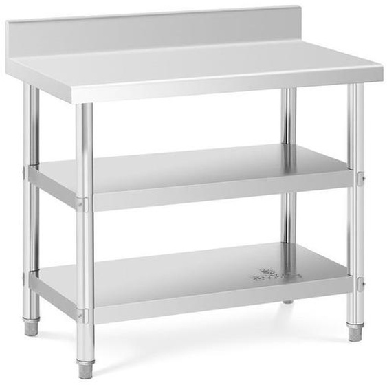 Table De Travail Adossée Préparation Plan Inox Cuisine 100x60x16,5cm 2 Tablettes