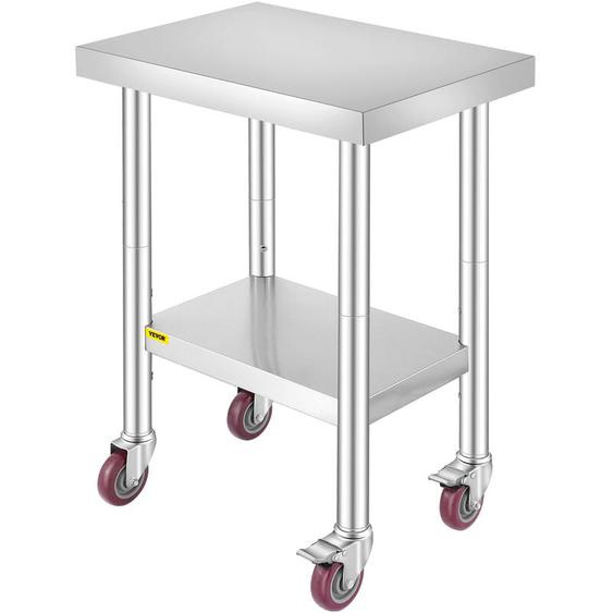Table de Travail Cuisine 61x46x86 cm Table de Travail Inox avec Roulettes et Freins Capacite de Charge 100 kg pour Preparation des Repas Cafeterias