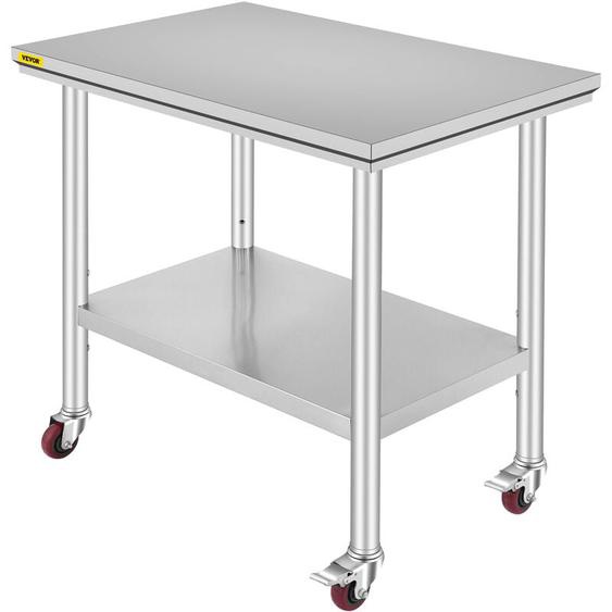 Table de Travail Cuisine 91x60x81 cm Table de Travail Inox avec Roulettes et Freins Grande Capacite de Charge pour Preparation des Repas Cafeterias