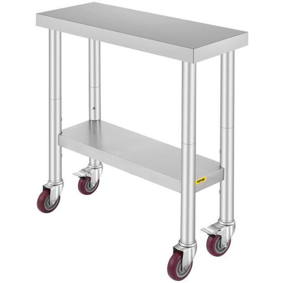Table de Travail Cuisine à Roulettes 76 x 30 x 86 cm VEVOR Table Travail Inox 150kg pour Préparation des Repas Cafétérias Hôtels