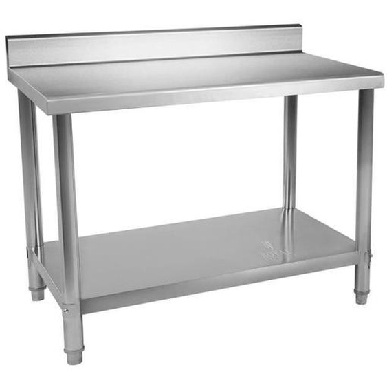 Table de travail cuisine professionnelle acier inox 120 x 70 cm avec dosseret capacite de 115 kg