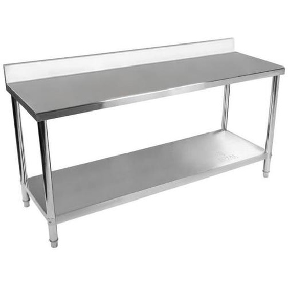 Table de travail cuisine professionnelle acier inox 200 x 60 cm avec dosseret