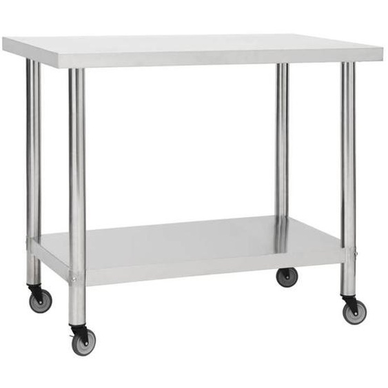 Table de travail de cuisine avec roues 80 x 60 x 85 cm acier inoxydable