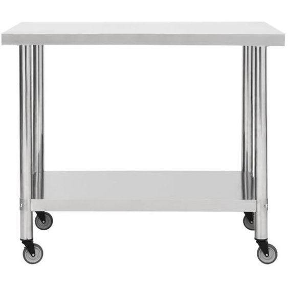 Table de travail de cuisine avec roues plan de travail gastronomique espace commercial restaurant 100 x 45 x 85 cm acier