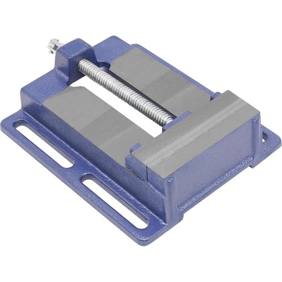 Table de travail, étau, perceuse - Support de perceuse, étau 125 mm - Fonte - Largeur des mors : 12,2 cm - Course : 12,5 cm - Bleu