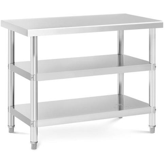 Table de travail inox - ROYAL CATERING - 100 x 60 x 5 cm - 185 kg - 2 tablettes - Pieds réglables