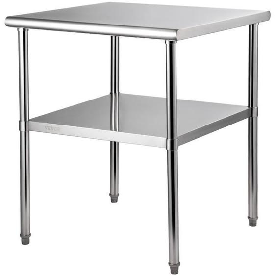 Table de Travail Inox-VEVOR-76 x 76 x 91 cm-Inox 2 Niveaux-Charge 362 kg-Étagères Réglables en Hauteur Rangement Aliments